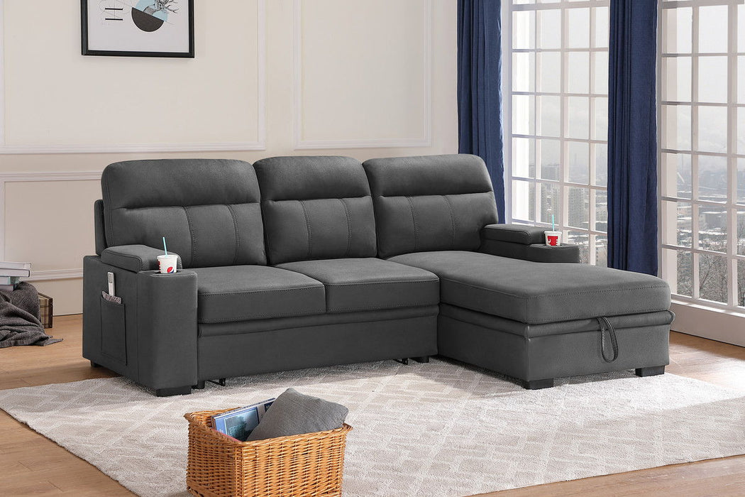 Kaden - Fabric Sleeper Sectional Sofa Chaise With Storage Arms And Cupholdeк