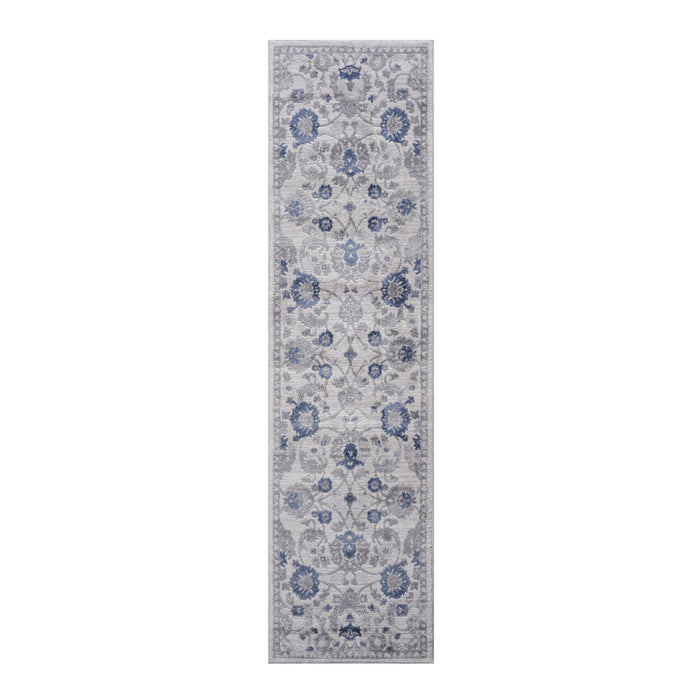 Marfi - 2' x 8' Oriental Non-Shedding Living Room Bedroom Dining Home Office Stylish And Stain Resistant Area Rug - Blue / Silver