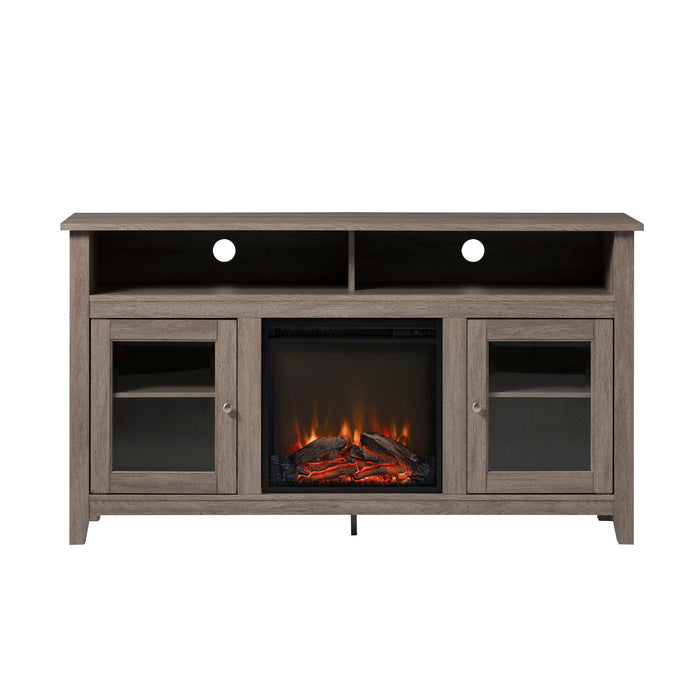 Classic Glass Door Fireplace Tall TV Stand For TVs Up To 65" - Driftwood