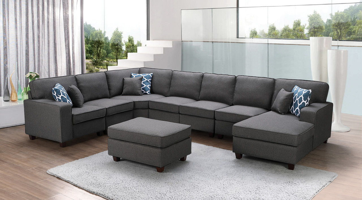 Irma - 8 Piece Modular Sectional Sofa Chaise And Ottoman - Dark Gray Linen