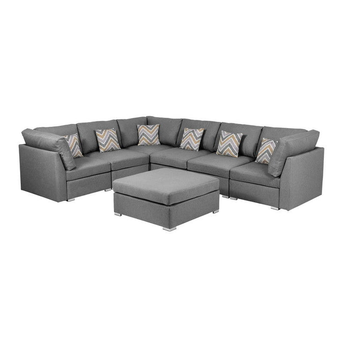 Amira - Fabric Reversible Modular Sectional Sofa With Ottoman - Gray