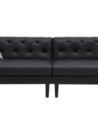 Sarah - Vegan Leather Tufted Sofa With 4 Accent Pillows