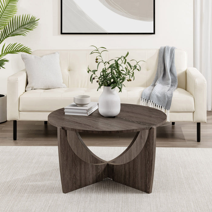 Contemporary Open Arch Base Round Coffee Table - Cerused Ash