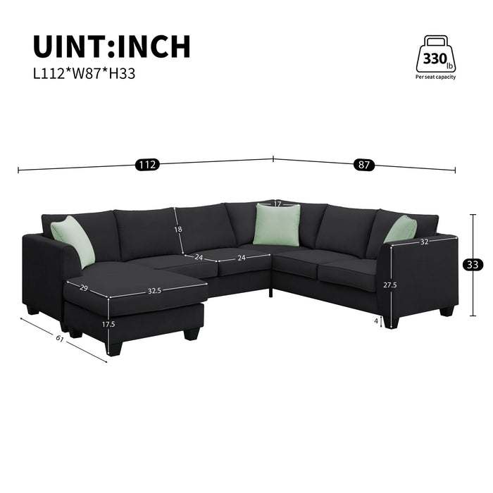 Sectional Sofa Couches Living Room Sets, 7 Seats Modular Sectional Sofa With Ottoman, L Shape Fabric Sofa Corner Couch Set With 3 Pillows