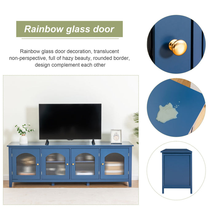 71 -"stylishtvcabinet Entertainment CenterTV Stand, Tvconsoletable, Media Console, Solidwood Frame, Changhong Glass Door, Metal Handle, Antique Blue, Canbeplacedin The Children's Room, Bedroom Living Room