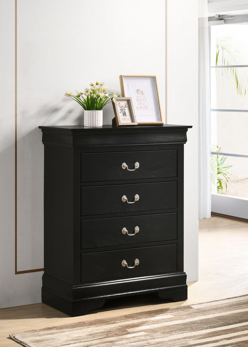 Glory Furniture Louis Phillipe 4 Drawer Chest, Black