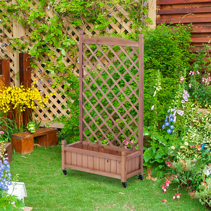 Raised Garden Bed With Trellis 2 Pack, Outdoor Planter Box & Plant Stand With Climbing Racks - Brown
