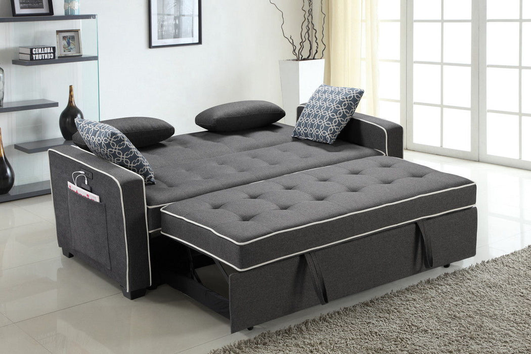 Austin - Modern Fabric Sleeper Sofa With 2 USB Charging Ports And 4 Accent Pillows - Gray