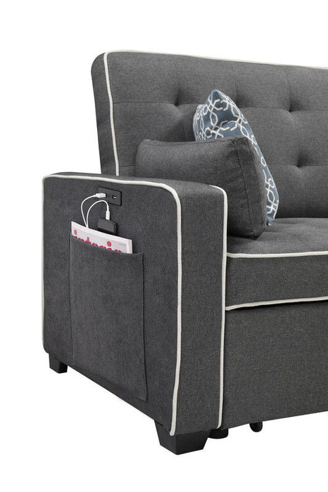 Austin - Modern Fabric Sleeper Sofa With 2 USB Charging Ports And 4 Accent Pillows - Gray