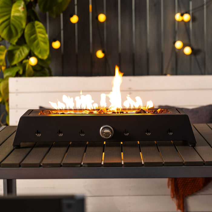 28" Tabletop Fire Pit, Propane Gas Fire Pit With Quick Connect Joint, Glass Wind Guard And Lava Rock, Outdoor Portable Tabletop Fire Pit - Black