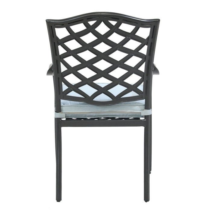Aluminum 7 Piece Rectangular Dining Set With 6 Arm Chairs, Light Blue
