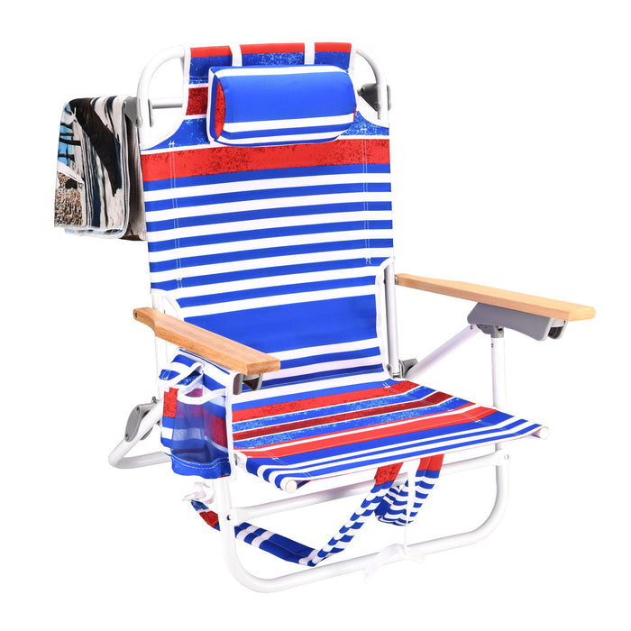 Backpack Beach Chair For Adults, Beach Towel, 5 Position Chair With Pouch Folding Lightweight Positions Back Pack, 1 Piece - Blue And White Stripes