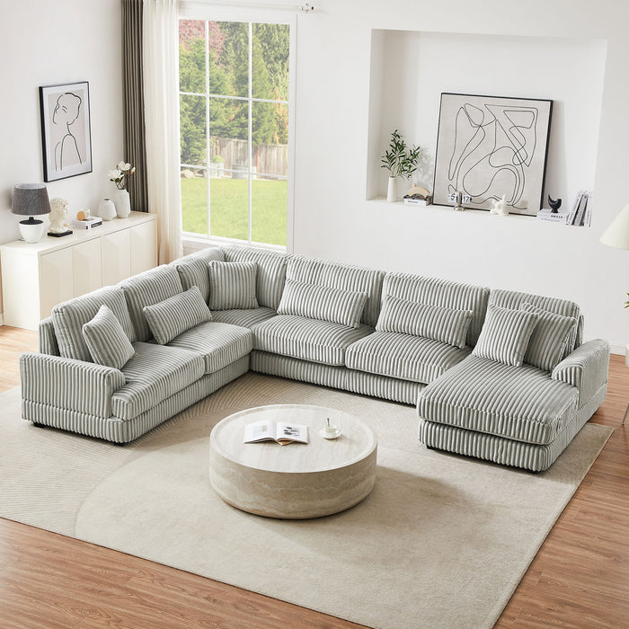 Oversized Sectional Sofa U - Shaped Sofa Couch Modern Sofa Upholstered In Soft Corduroy With A Chaise Lounge For Living Room