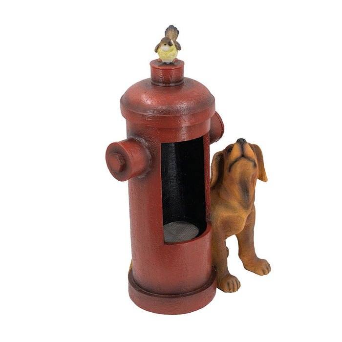 Red Fire Hydrant Water Fountain With Dog And Bird Accents, Outdoor Fountian With Light And Pump - Red / Light Brown