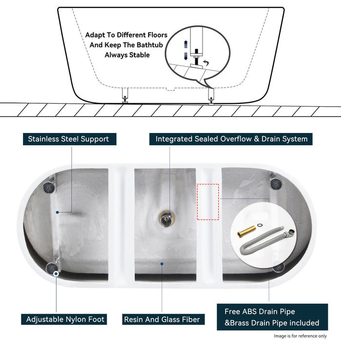 Freestanding Bathtub, Modern & Contemporary Design Soaking Tub With Toe-Tap Drain In Chrome And Classic Slotted Overflow