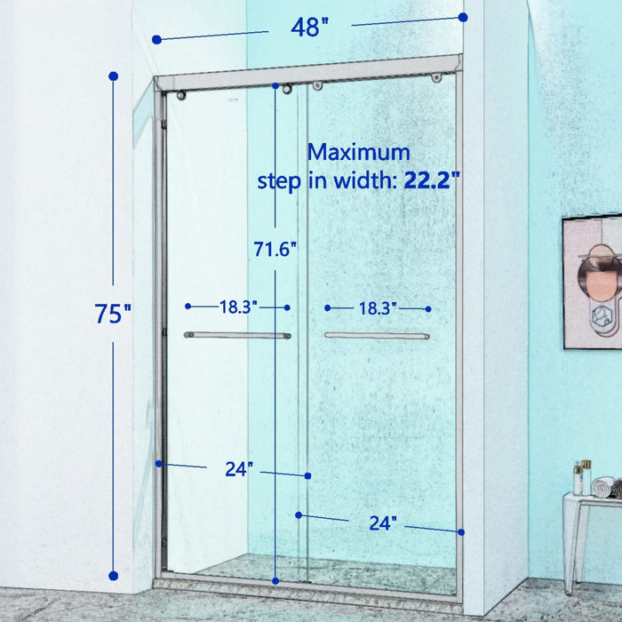 Double Sliding Shower Door Aluminium Alloy Frame, 5 / 16" (8Mm) Thick Sgcc Tempered Clear Glass