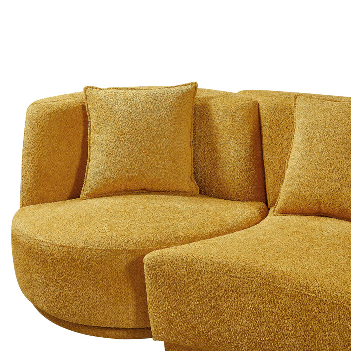 Liyasi Living Room Sofa Set With Luxury Teddy Fleece, 2 Seater, Armchair Swivel 360 Degree - Yellow