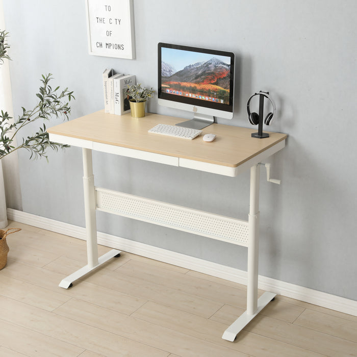 Maple Tabletop 48 X 24 Inchesstanding Desk With Metal Drawer, Adjustable Height Stand Up Desk, Ergonomic Workstation