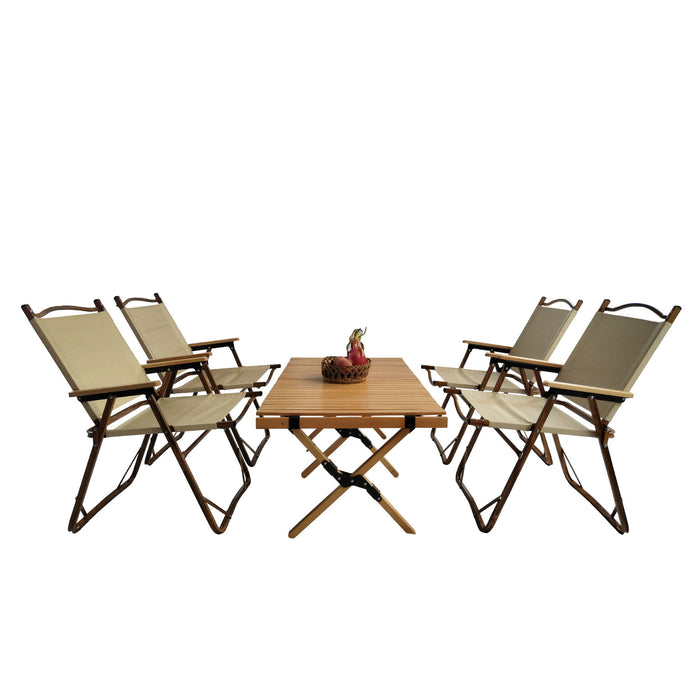 5 Pieces Dining Set, Multi-Function Foldable And Portable, 1 Dining Table & 4 Folding Chairs, Indoor And Outdoor Universal - Natural