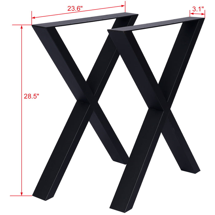 X Table Legs 28X 24", Wide Metal Table Legs, Heavy Duty Steel Desk Legs Table Leg Dining Table Legs Coffee Desk Leg (Set of 2) - Black