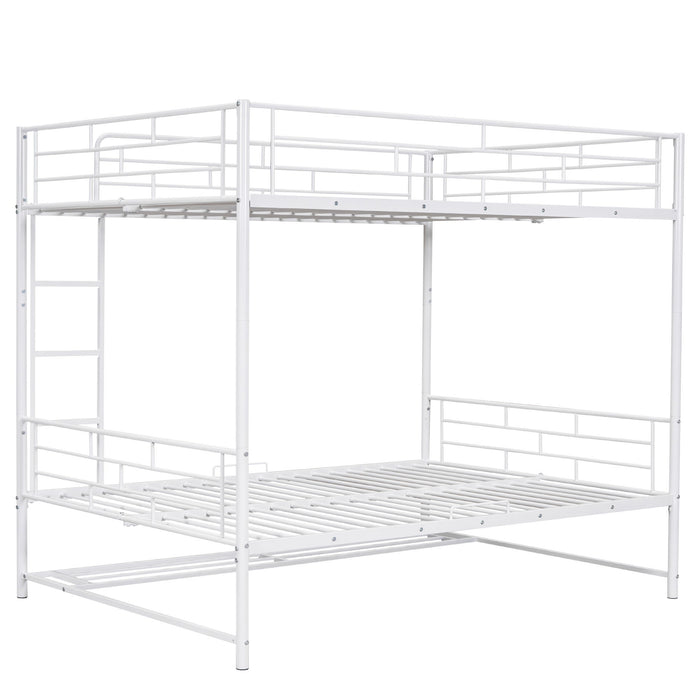 Full Over Full Metal Bunk Bed With Shelf And Guardrails - White