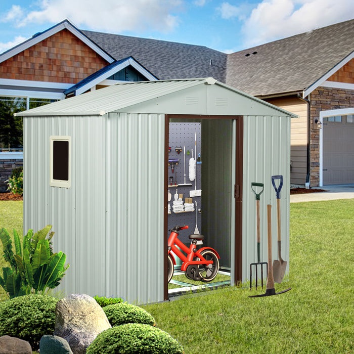 88.98" Outdoor Metal Storage Shed With Window - White