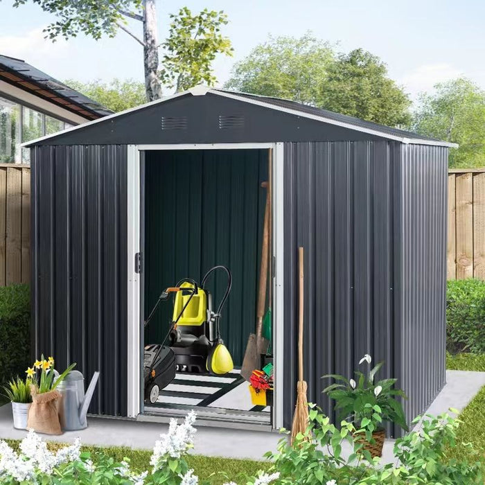 Outdoor Metal Storage Shed With Floor Base - Black