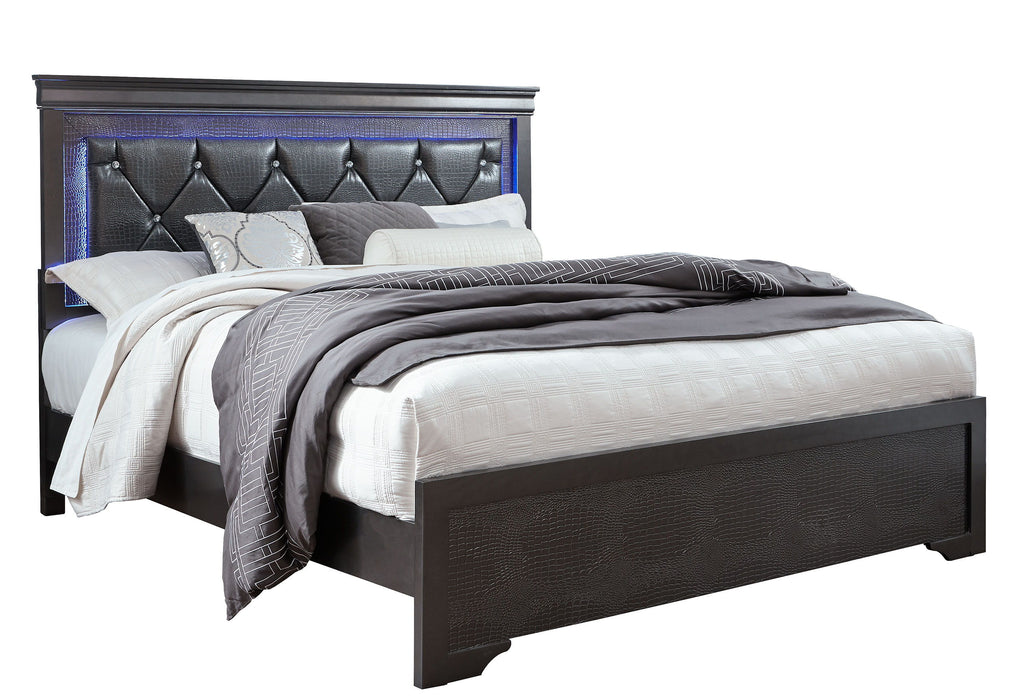 Pompei - Full Bed With LED - Metallic Gray