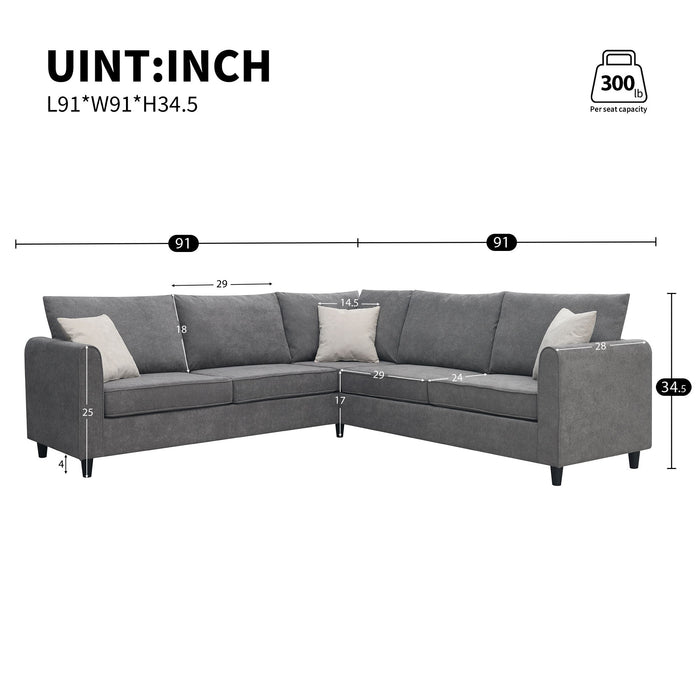 Modern Upholstered Living Room Sectional Sofa, L Shape Furniture Couch With 3 Pillows - Gray