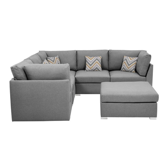 Amira - Fabric Reversible Sectional Sofa With Ottoman And Pillows