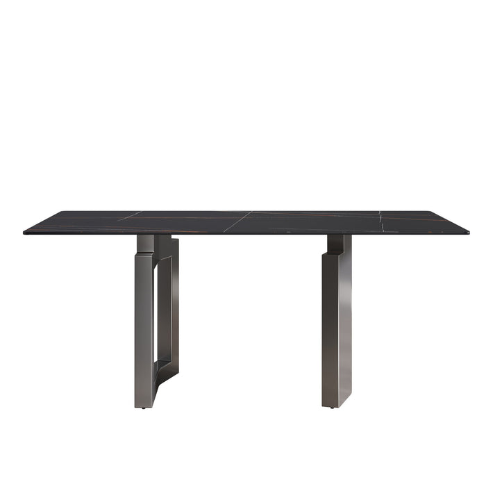 70.87" Modern Artificial Stone Black Straight Edge Black Metal Leg Dining Table, Can Accommodate 6-8 People - Black