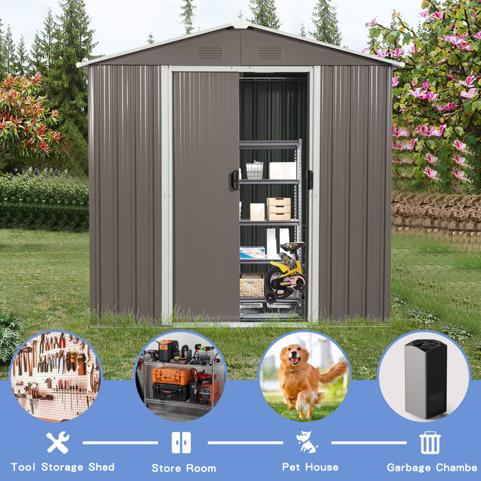 8Ft x 4Ft Outdoor Metal Storage Shed - Gray