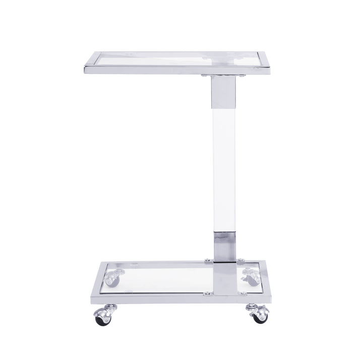 Chrome Glass Side Table, Acrylic End Table, Glass Top C Shape Square Table With Metal Base For Living Room, Bedroom, Balcony Home And Office