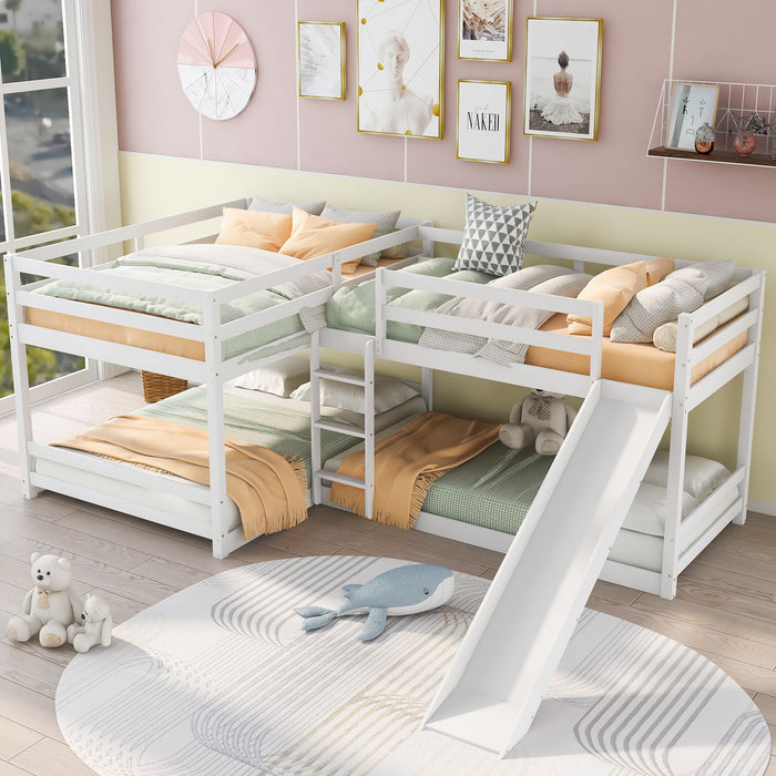 Kids Furniture - Shaped Bunk Bed With Slide And Short Ladder