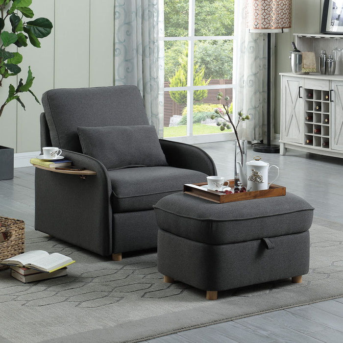 Huckleberry - Linen Accent Chair With Storage Ottoman And Folding Side Table