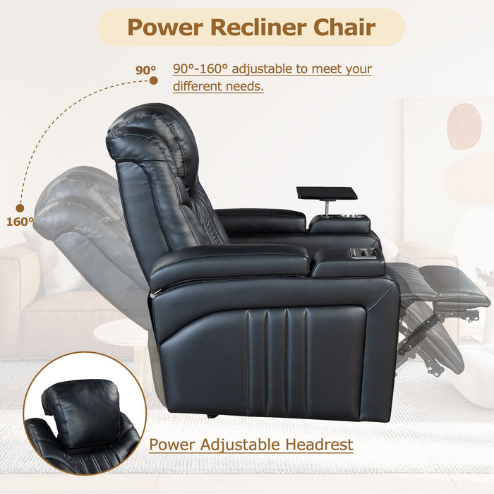 Power Recliner Home Theater Recliner With Power Adjustable Headrest, Wireless Charging Device, USB Port, Storage Arms, Cup Holder And Swivel Tray Table For Living Room