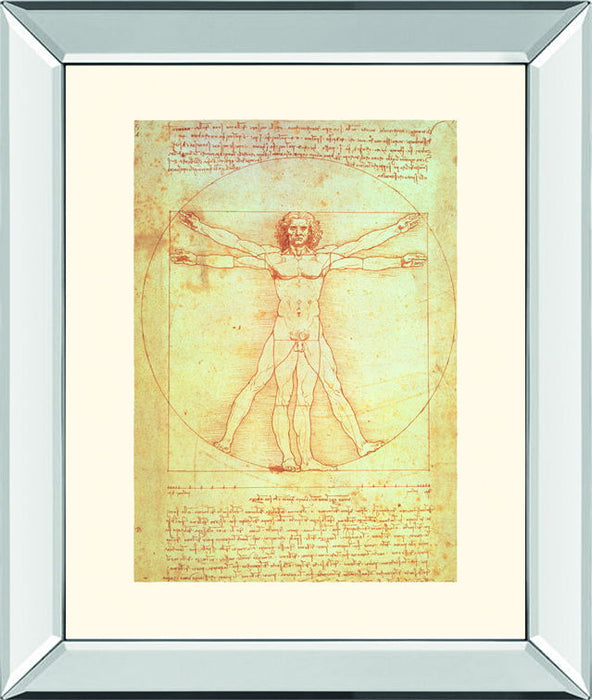 Vituvian Man By Leonardo Da Vinci - Mirror Framed Print Wall Art - Beige