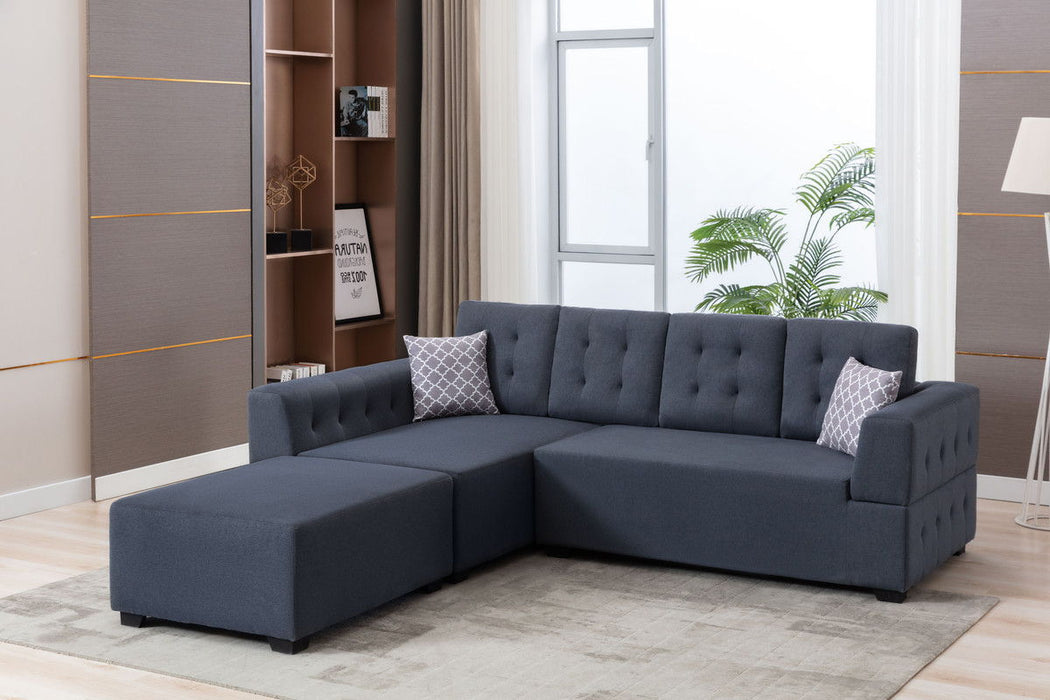 Ordell - Linen Fabric Sectional Sofa With Chaise Ottoman And Pillows