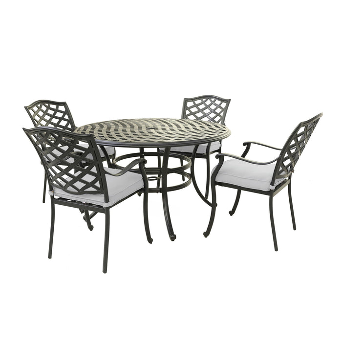 Outdoor Aluminum 5 Piece Round Dining Set With 4 Arm Chairs - Cast Silver