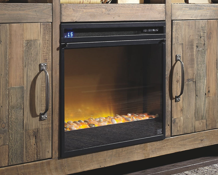 Camiburg - Warm Brown - Mueble TV esquinero con inserto para chimenea Vidrio/Piedra