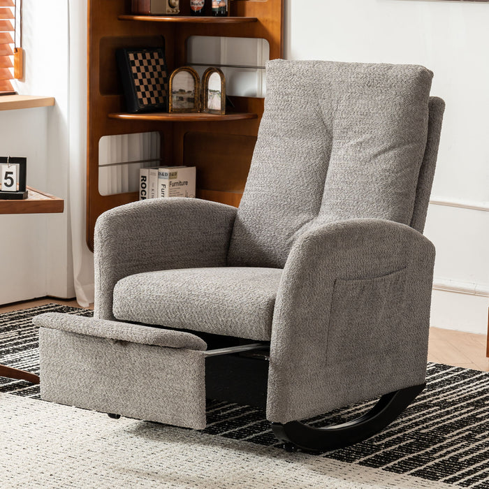 Accent Rocking Chair & Footrest High Back Rubber Wood Rocking Legs Bedroom Living Space - Gray