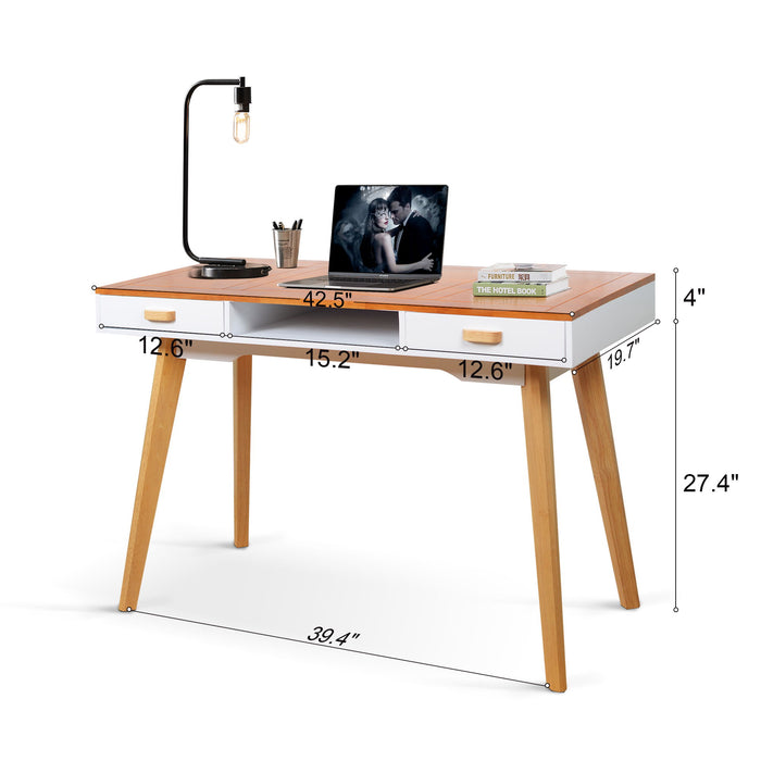 Wooden Writing Desk For Office, Solid Wood Computer Table For Home, Simple Style, Study Table With Drawers - Natural / White