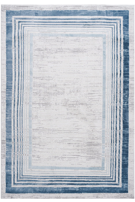 6' x 9' Bordered Non-Shedding Living Room Bedroom Dining Home Office Stylish And Stain Resistant Area Rug - Blue / Ivory