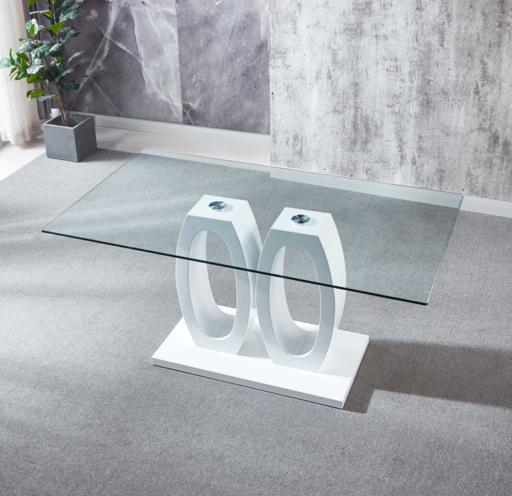 Contemporary Double Pedestal Dining Table, Tempered Glass Top With MDF Base