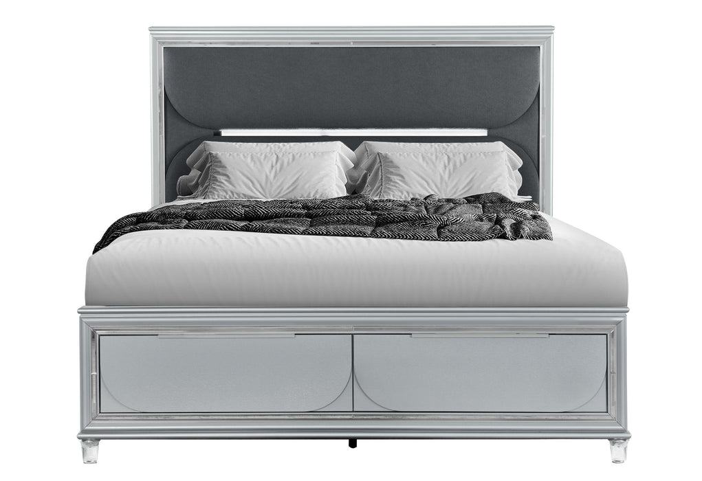 Caleb - Queen Bed With LED - Silver