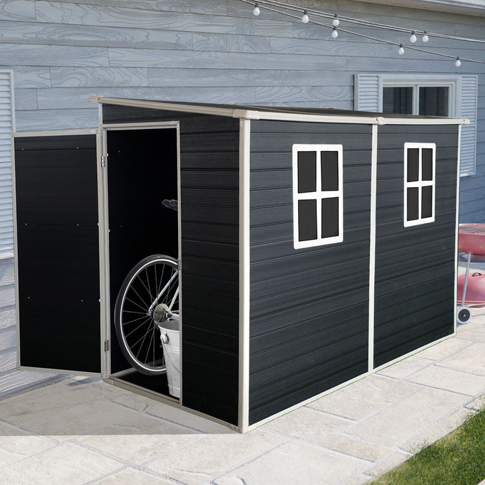 Outdoor Storage Shed With Floor Resin Shed With Two-Window, Waterproof, Lockable Doors For Patio, Yard, Lawn