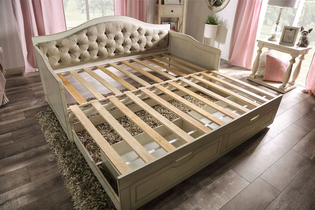 Maureen - Sofá cama con cama nido extensible - Blanco antiguo