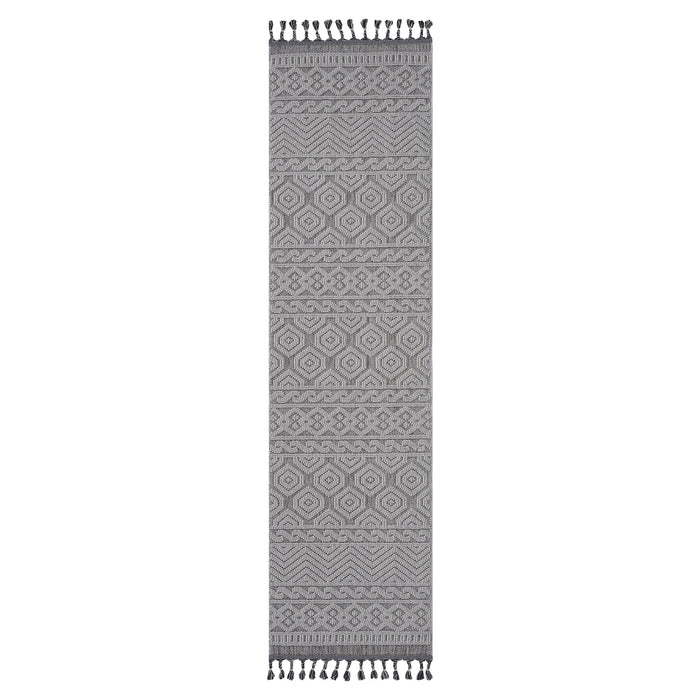 Guros - 2' x 8' Geometric Indoor / Outdoor Area Rug - Gray / White