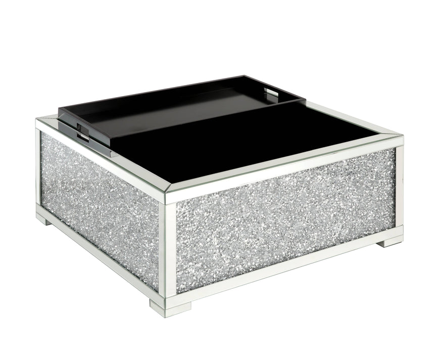 Noralie - Large Sized Mirrored And Faux Diamonds Ottoman With Storage - Silver