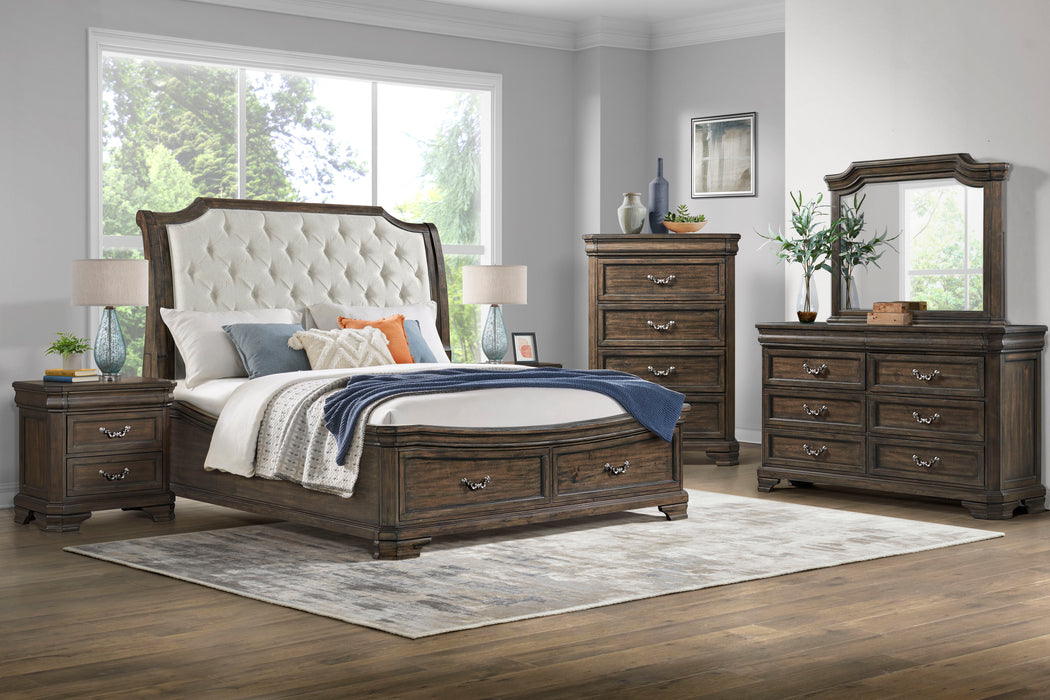 Lyndhurst - 6/6 Eastern King 5 Piece Bedroom Set (Bed, Dresser, Mirror, Chest, Nightstand) - Walnut